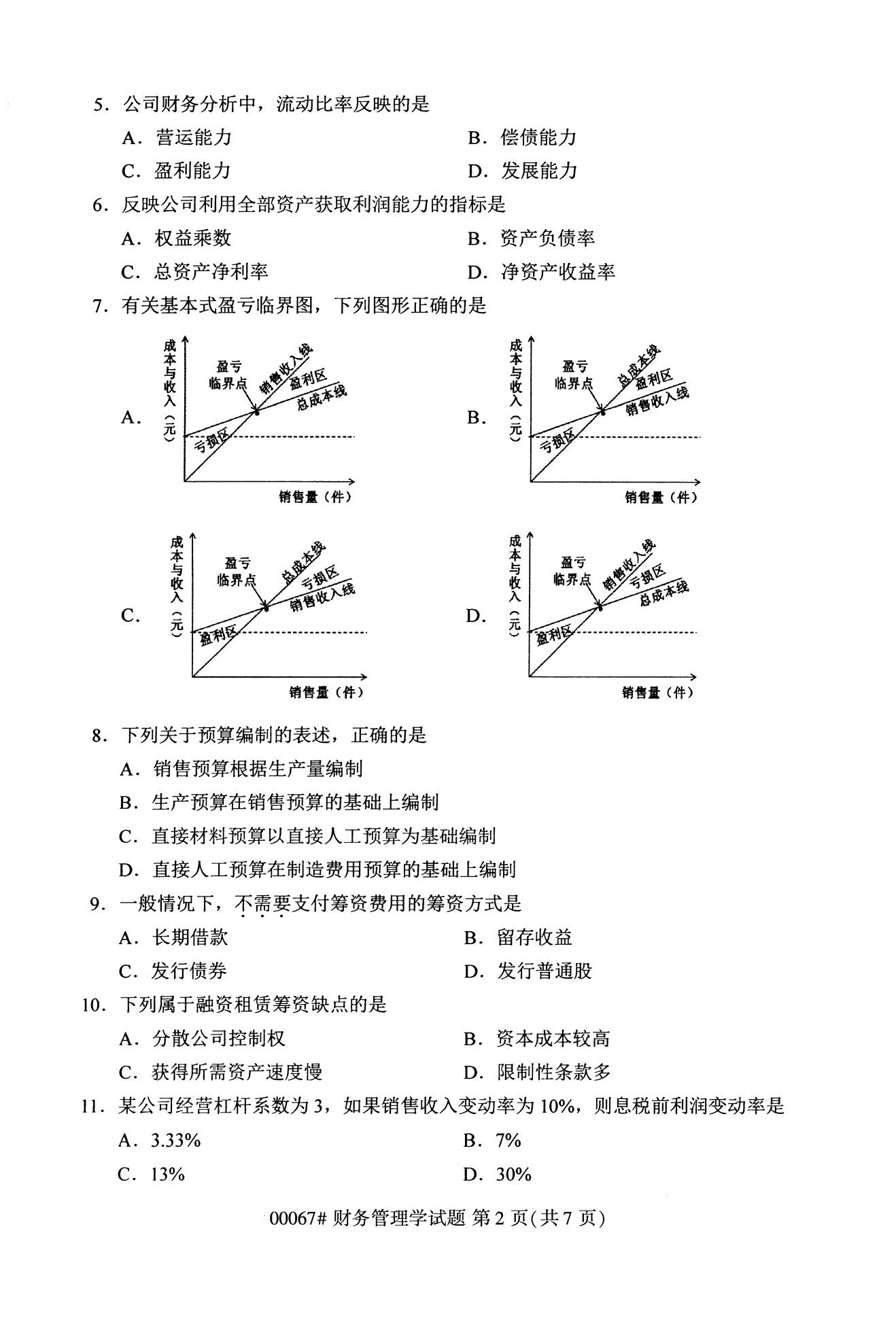 2020年10月海南高等教育自学考试财务管理学00067真题